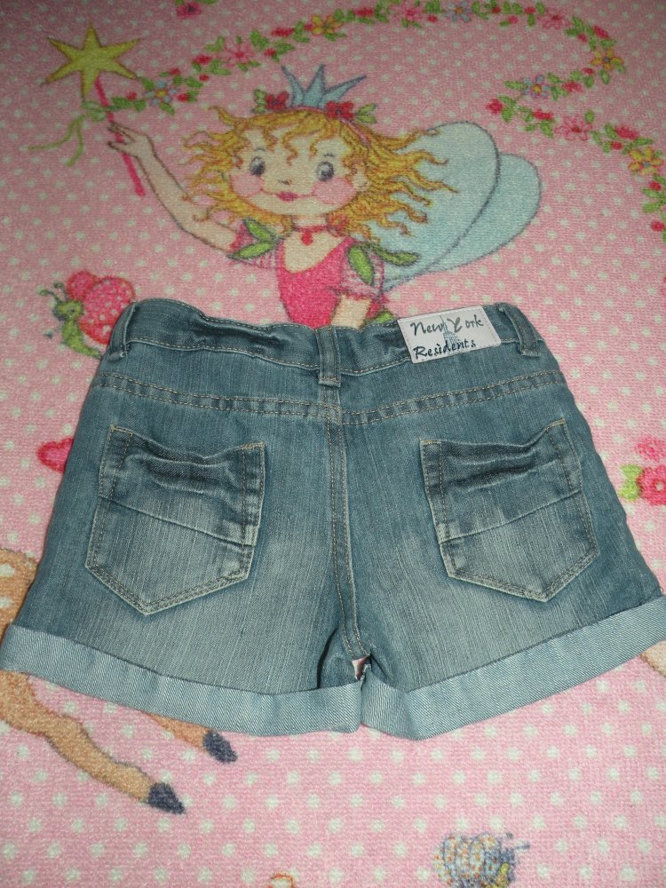 Mädchen Sommer Jeans Shorts Bermuda kurze Hose Gr 128 Blau coole Waschung wie neu