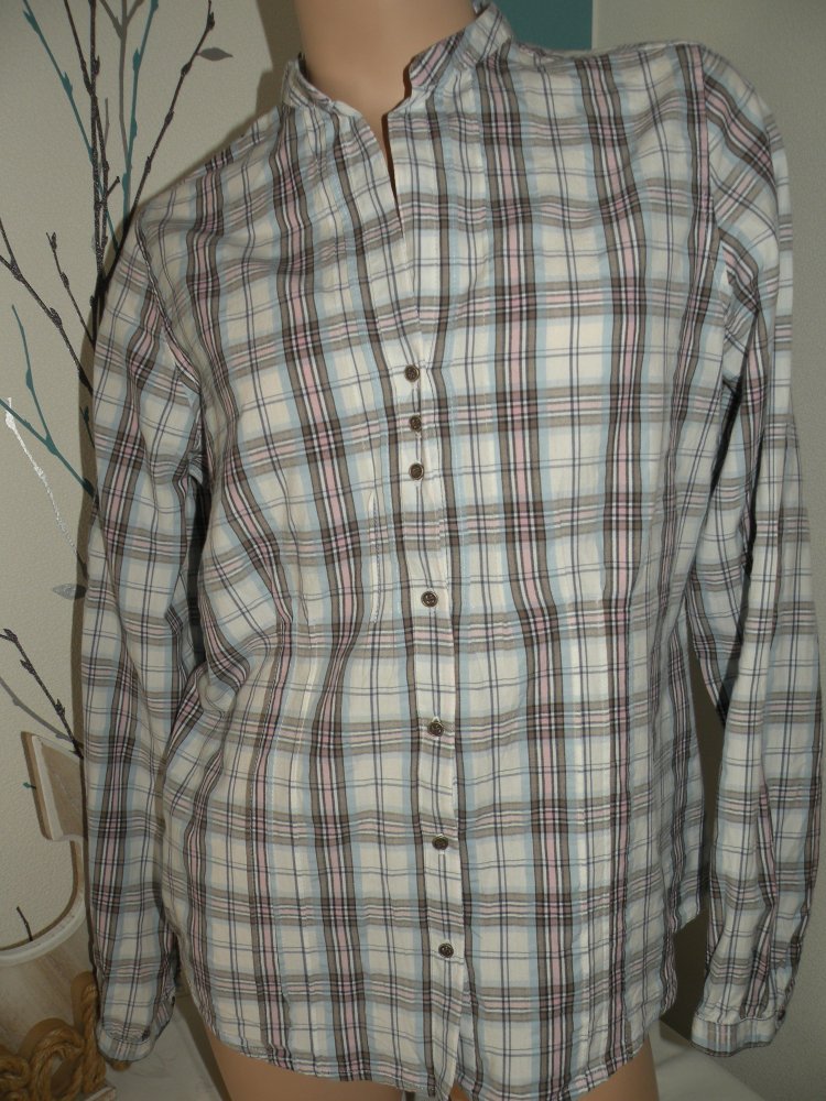 Damen Gina Benotti Langarm Bluse Tunika Gr M 38 40 Rosa Weiß Hellblau kariert Schwangerschaft top