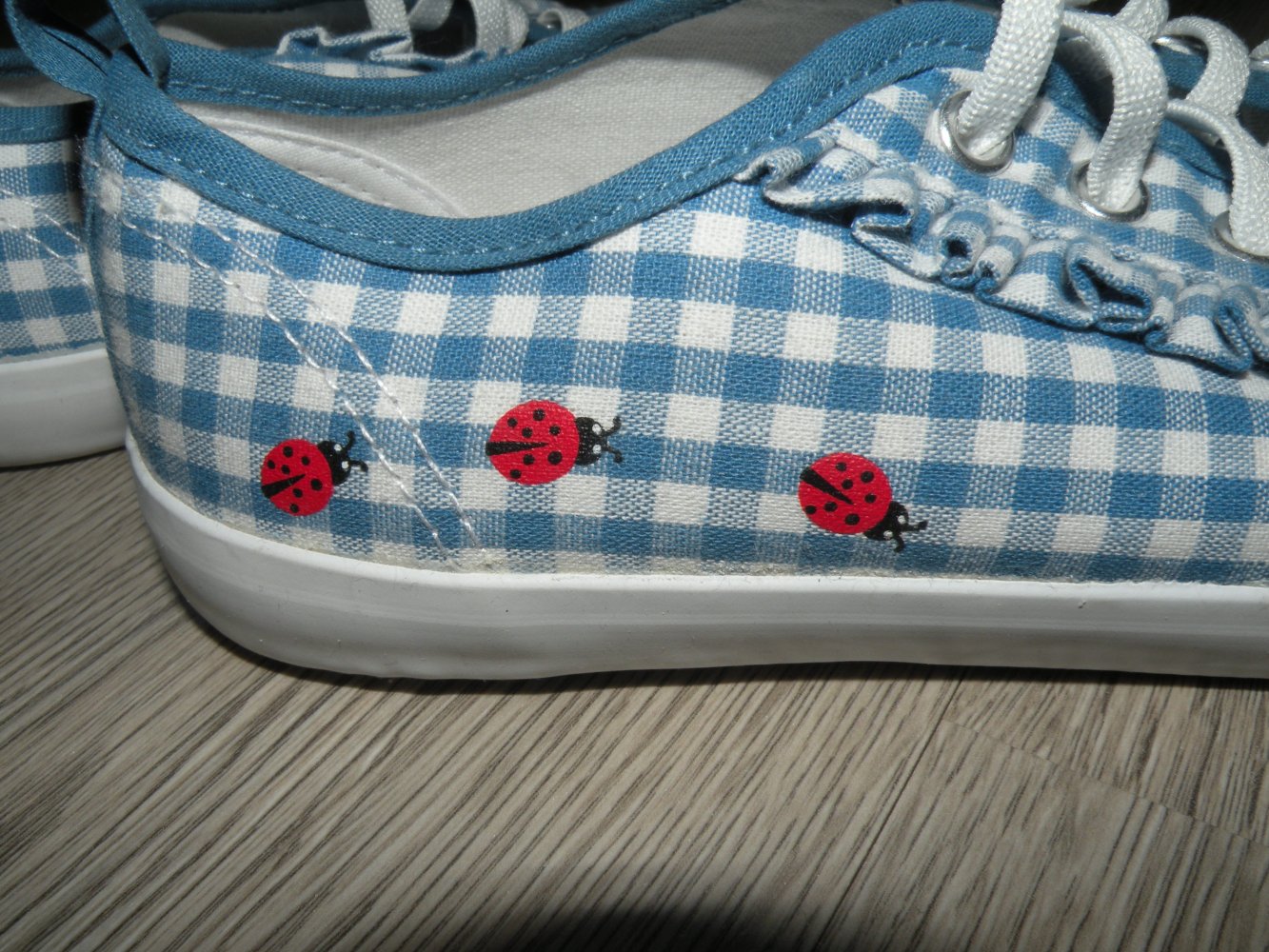 Mädchen Stoff Turnschuhe Sneaker Gr 34 Blau Weiß kariert zum Dirndl Vichy Trachten H&M Neu