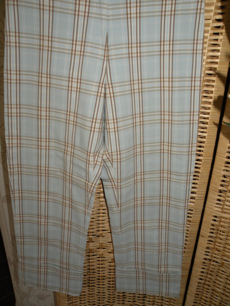 3/4 Damen Sommer Stretch Hose Hellblau Beige Weiß kariert super Zustand Gr. 36