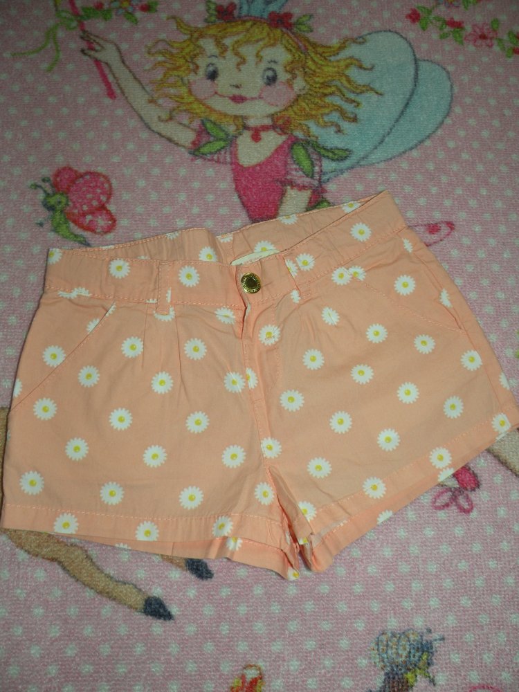 Mädchen Baumwoll Shorts Bermuda kurze Hose H&M Gr 122 Apricot Weiß Margeriten geblümt