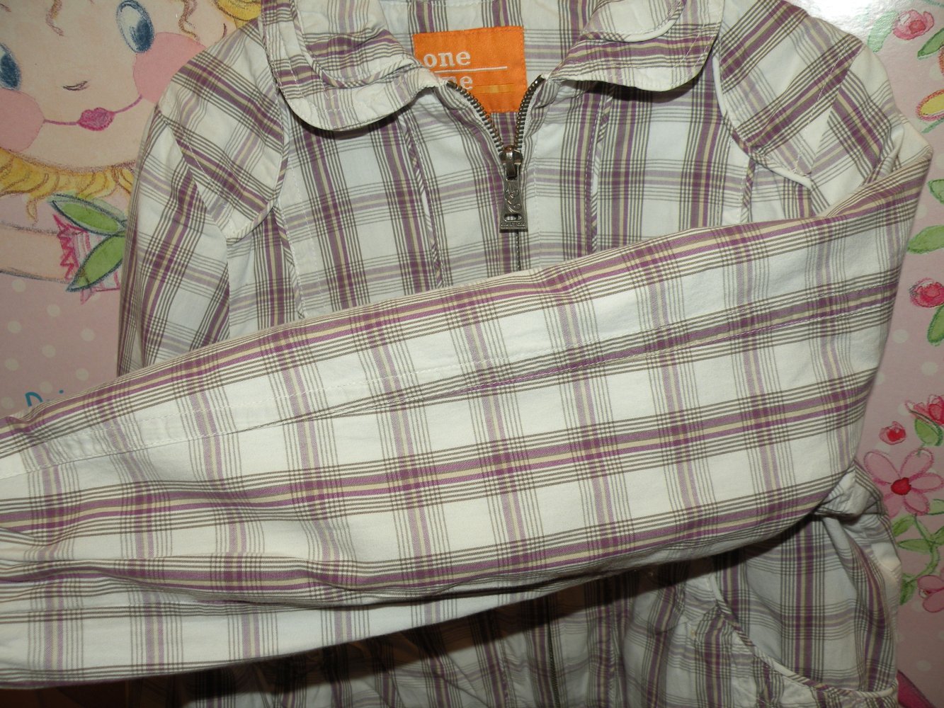 Mädchen Frühling Sommer Jacke Übergangsjacke Charles Vögele Weiß Lila Oliv kariert Gr. 134 140