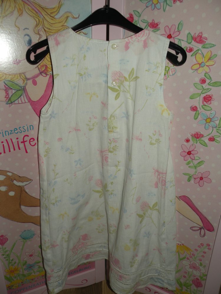 Mädchen Kurzarm Kleid Sommerkleid Weiß Pastell geblümt Schulanfang Hochzeit Leinen H&M 116 122 top
