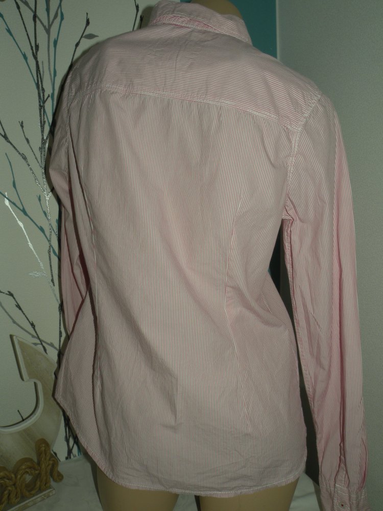 Damen Mädchen Langarm Bluse Tunika H&M Logg Gr L 40 Weiß Pink gestreift top