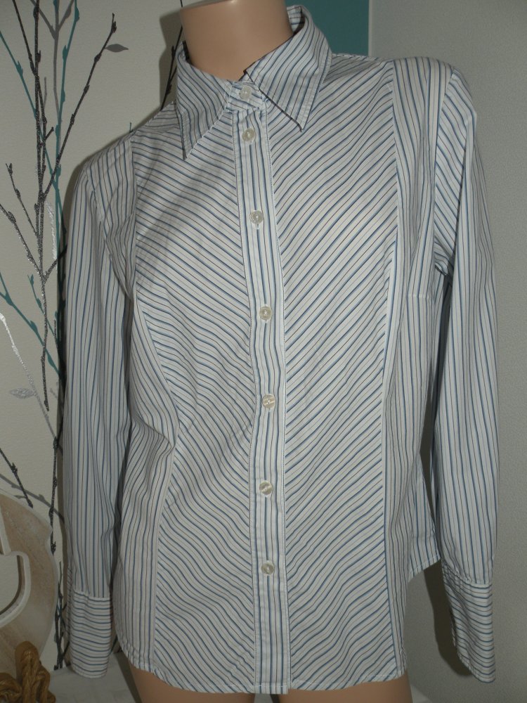 Damen Mädchen Langarm Stretch Bluse Tunika maritim s.Oliver Gr 40 Blau Weiß gestreift top Zustand