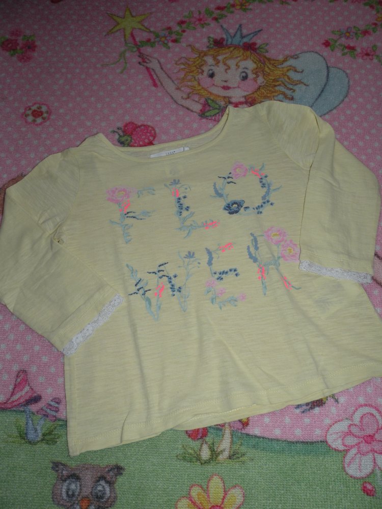 Mädchen kurzes 3/4-Armshirt Longsleeve T-Shirt Gr 122 128 H&M Gelb Schriftzug geblümt pastell top