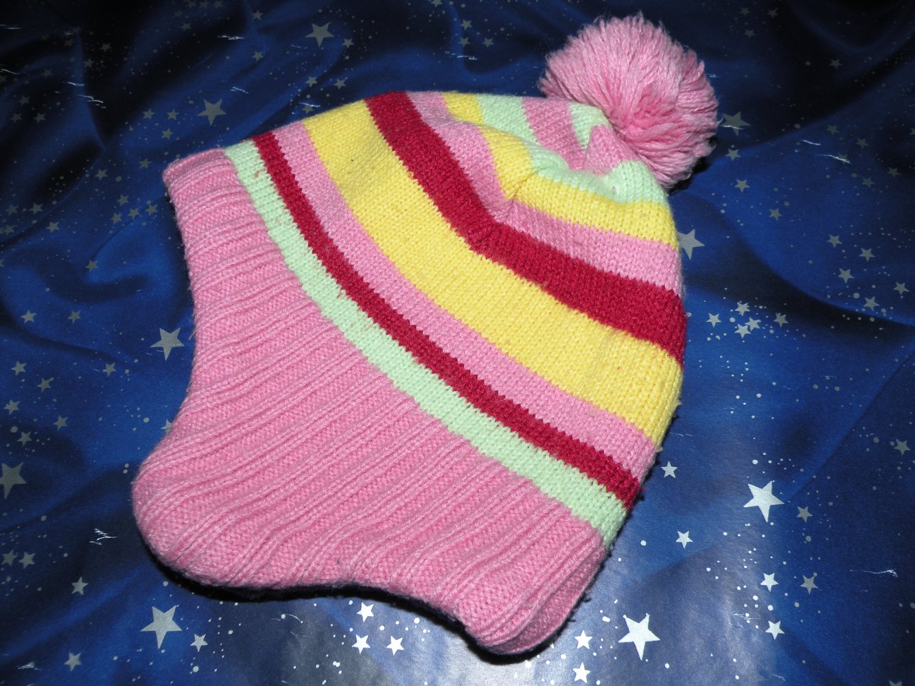 Winter H&M Inka Mütze pink gemustert Gr 86 92 98 Bommel