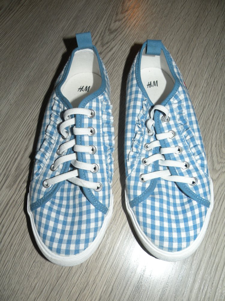 Mädchen Stoff Turnschuhe Sneaker Gr 34 Blau Weiß kariert zum Dirndl Vichy Trachten H&M Neu