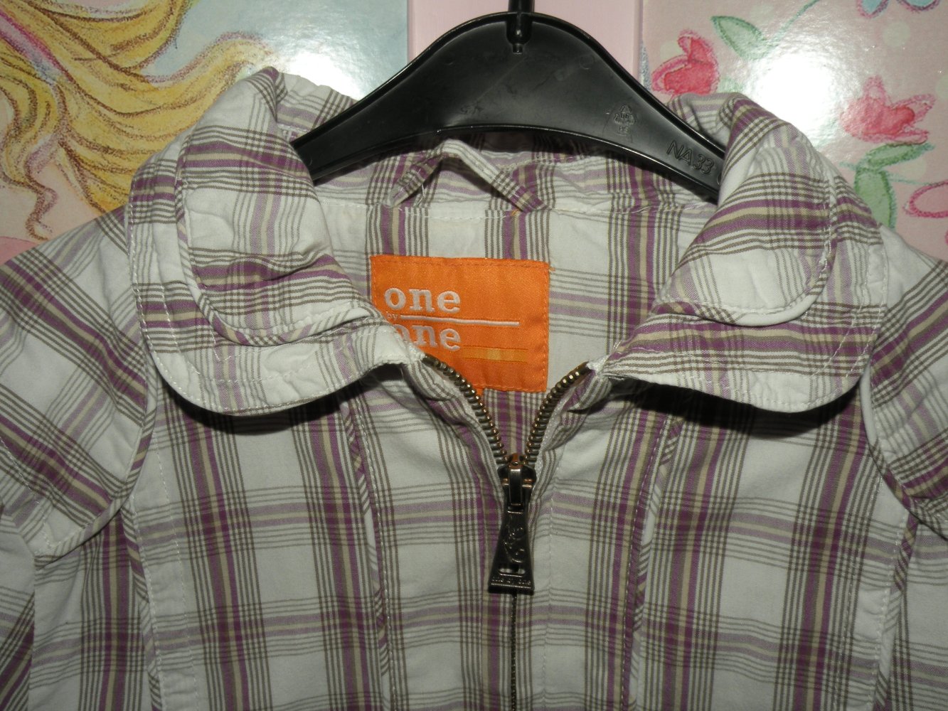 Mädchen Frühling Sommer Jacke Übergangsjacke Charles Vögele Weiß Lila Oliv kariert Gr. 134 140