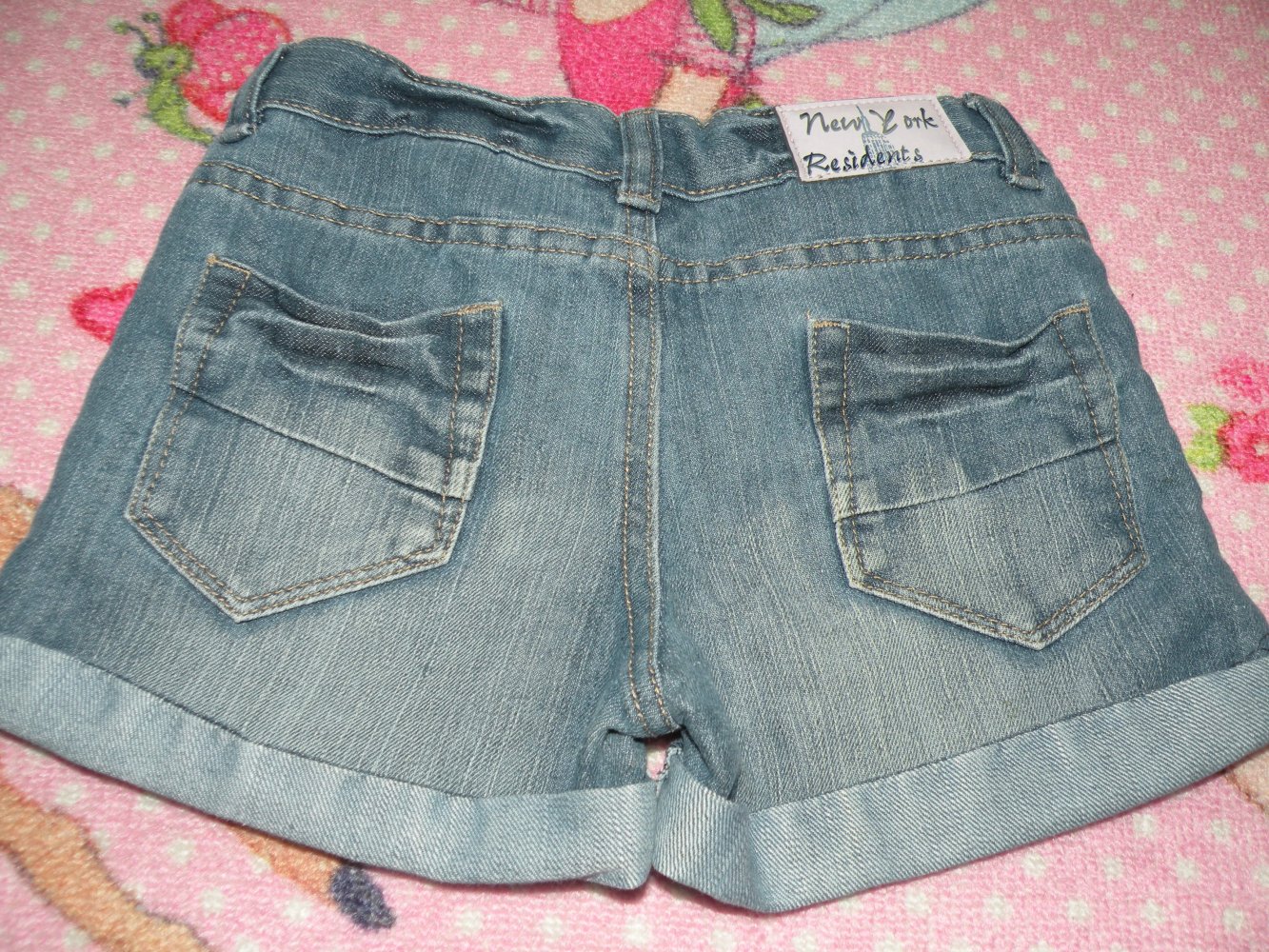 Mädchen Sommer Jeans Shorts Bermuda kurze Hose Gr 128 Blau coole Waschung wie neu