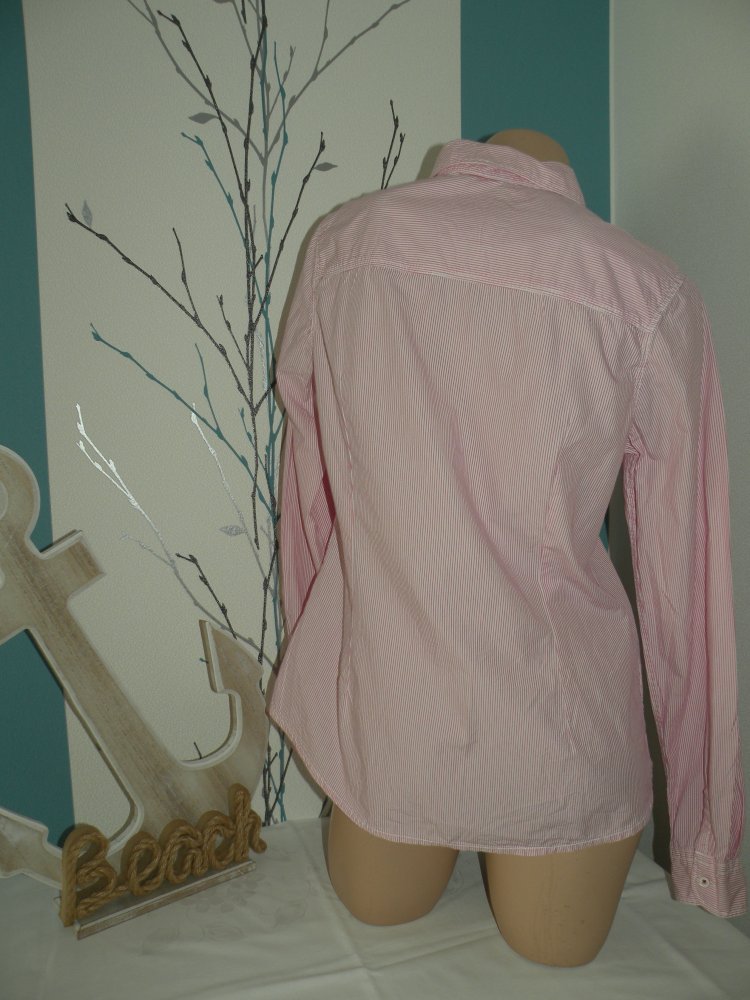 Damen Mädchen Langarm Bluse Tunika H&M Logg Gr L 40 Weiß Pink gestreift top