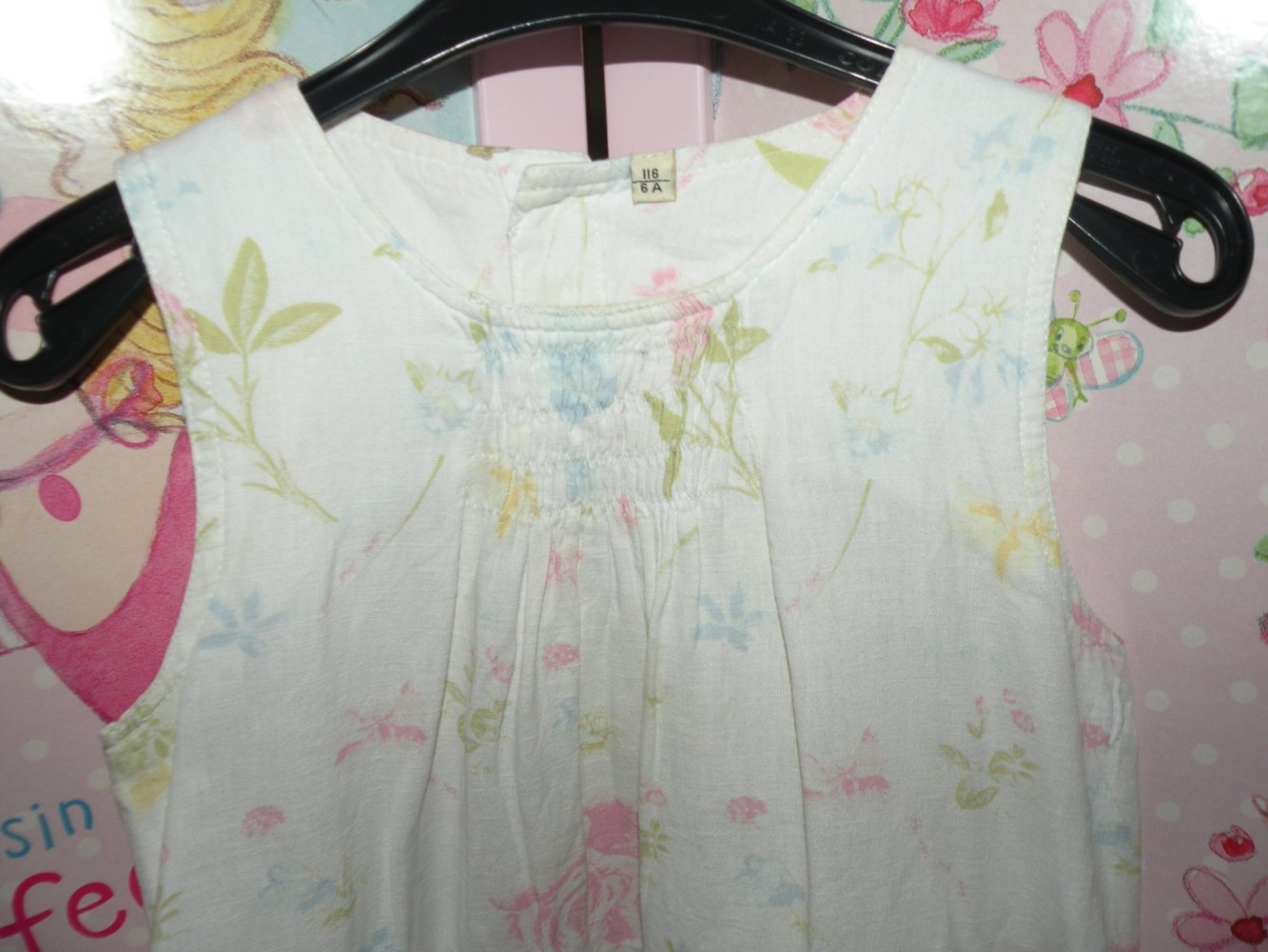 Mädchen Kurzarm Kleid Sommerkleid Weiß Pastell geblümt Schulanfang Hochzeit Leinen H&M 116 122 top