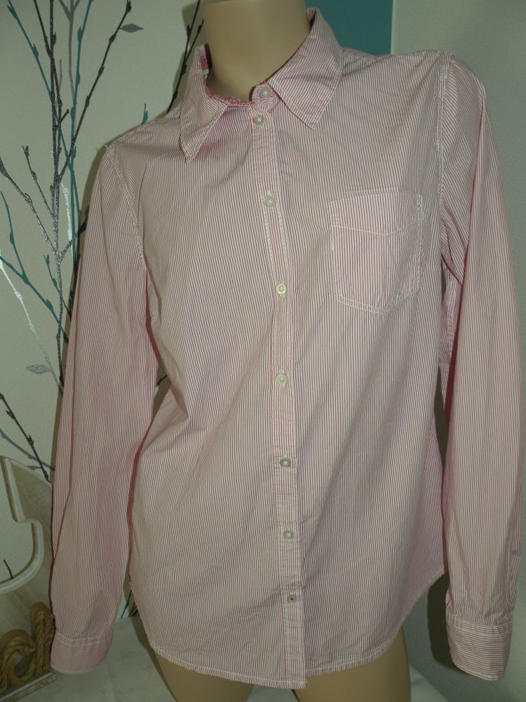 Damen Mädchen Langarm Bluse Tunika H&M Logg Gr L 40 Weiß Pink gestreift top