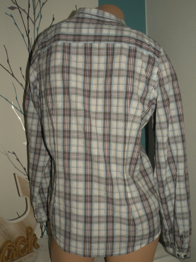 Damen Gina Benotti Langarm Bluse Tunika Gr M 38 40 Rosa Weiß Hellblau kariert Schwangerschaft top