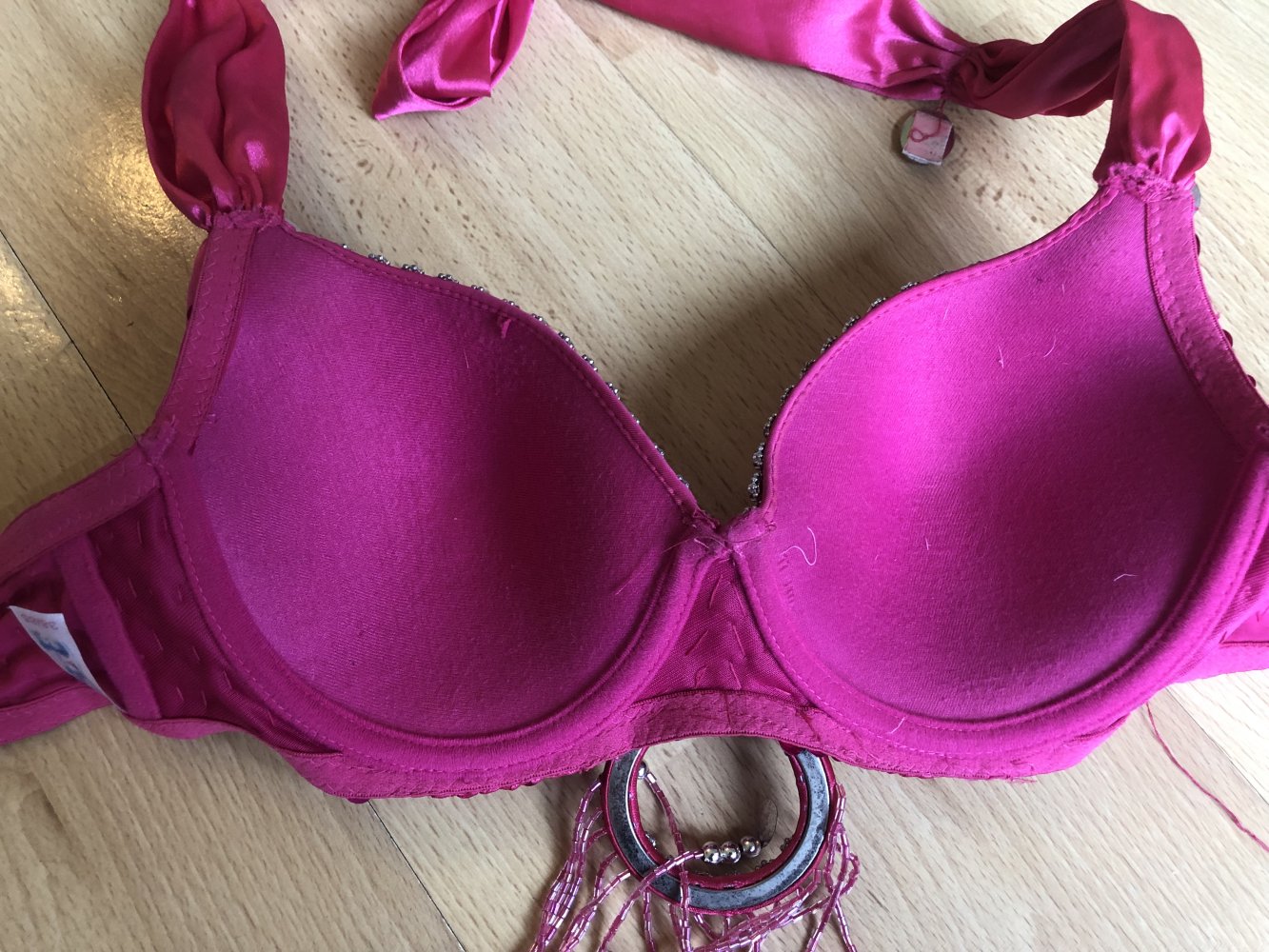 Bauchtanz Bustier, BH. Oberteil, Kostüm, GoGo, Strip, Bikini pink mit Perlen und Pailletten bestickt, Satin