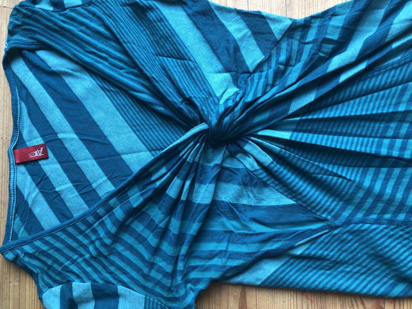 bequemes Kleid in petrol, türkis, blau, gestreift, bodycon, Stretchkleid, Minikleid, Gr. S, langärmlig ATOrganic Berlin Fair Trade Mode