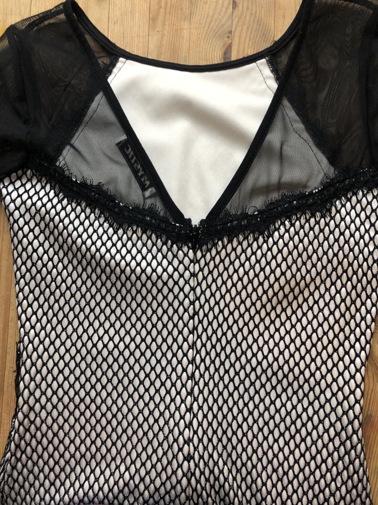 Mega schönes Cocktailkleid, Abendkleid, Kleid von MYSITC, Minikleid langarm, schwarz-weiß Netz, Mesh, Gr. S