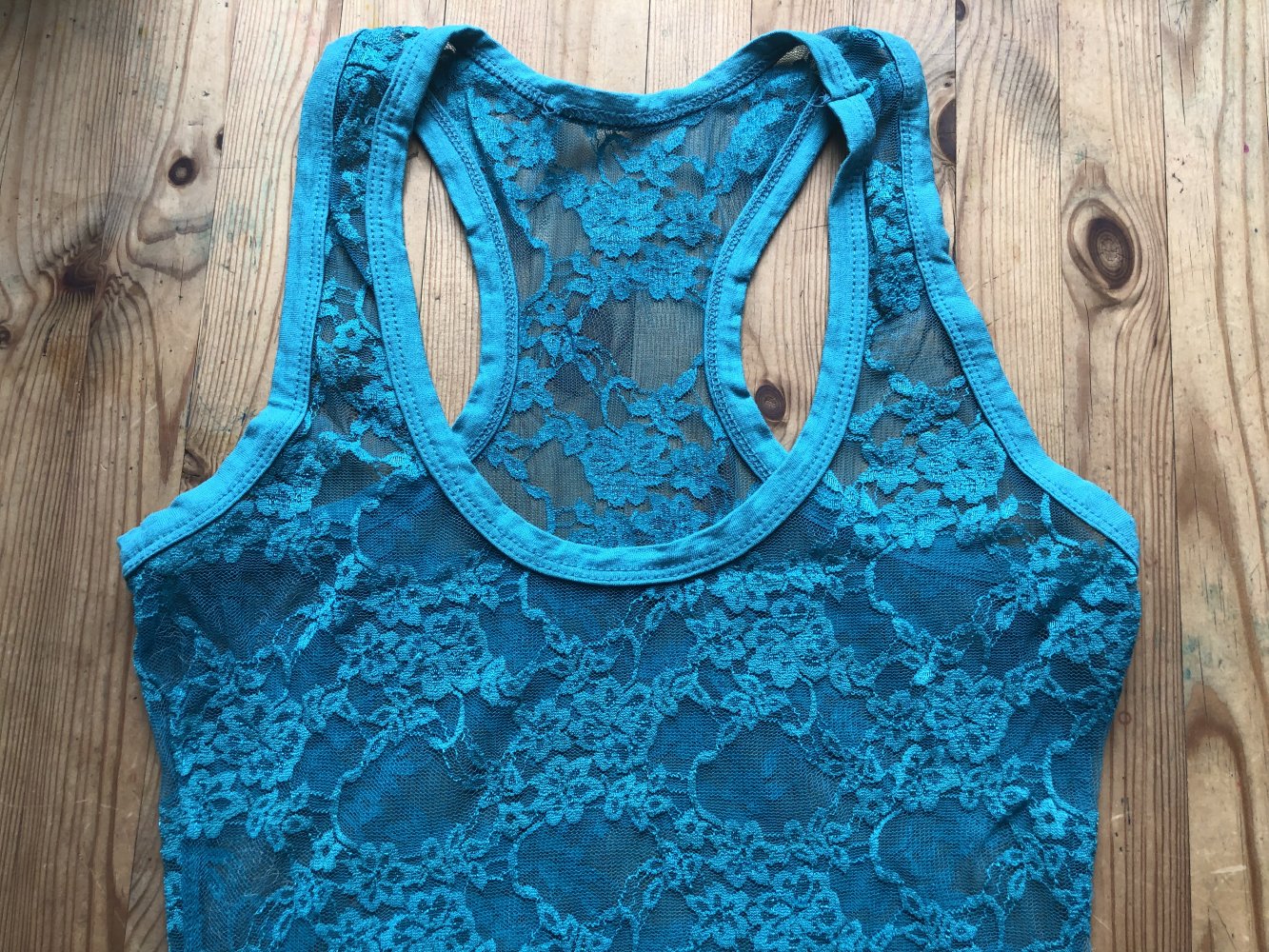 Netz Tank Top Shirt aus Stretch Spitze in edlem petrol, türkis, blau, Gr.S
