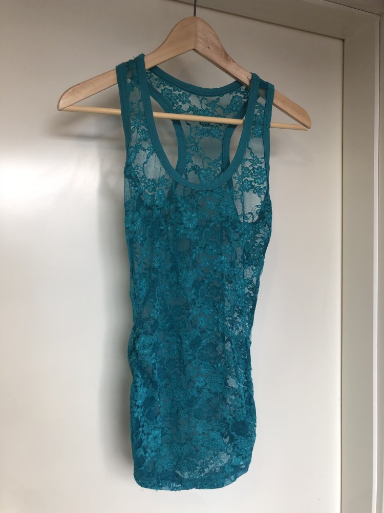 Netz Tank Top Shirt aus Stretch Spitze in edlem petrol, türkis, blau, Gr.S