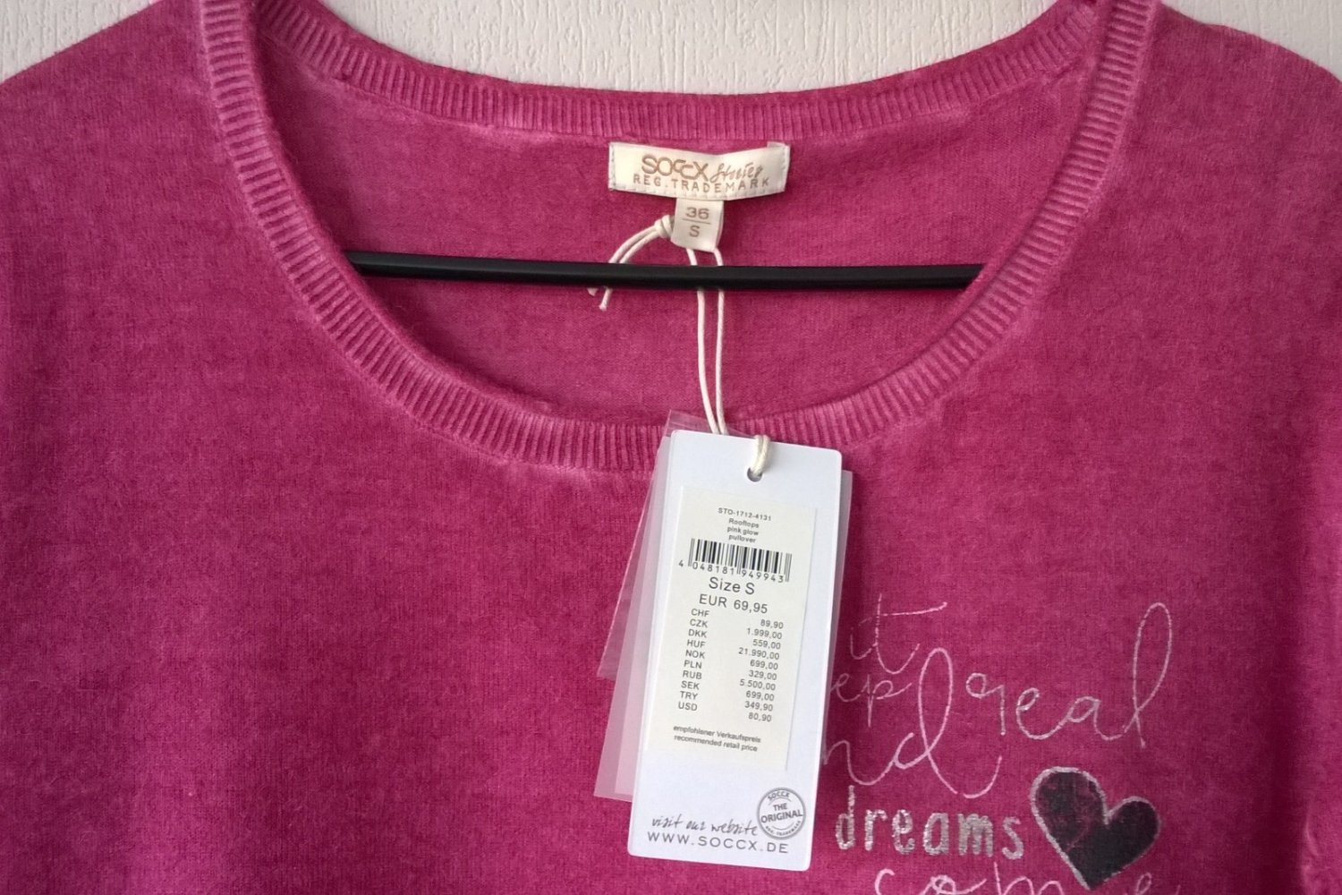 Longpulli Longpullover Pulli Pullover 2-in-1 mit Bluse Langarm pink Gr. S Soccx neu mit Etikett