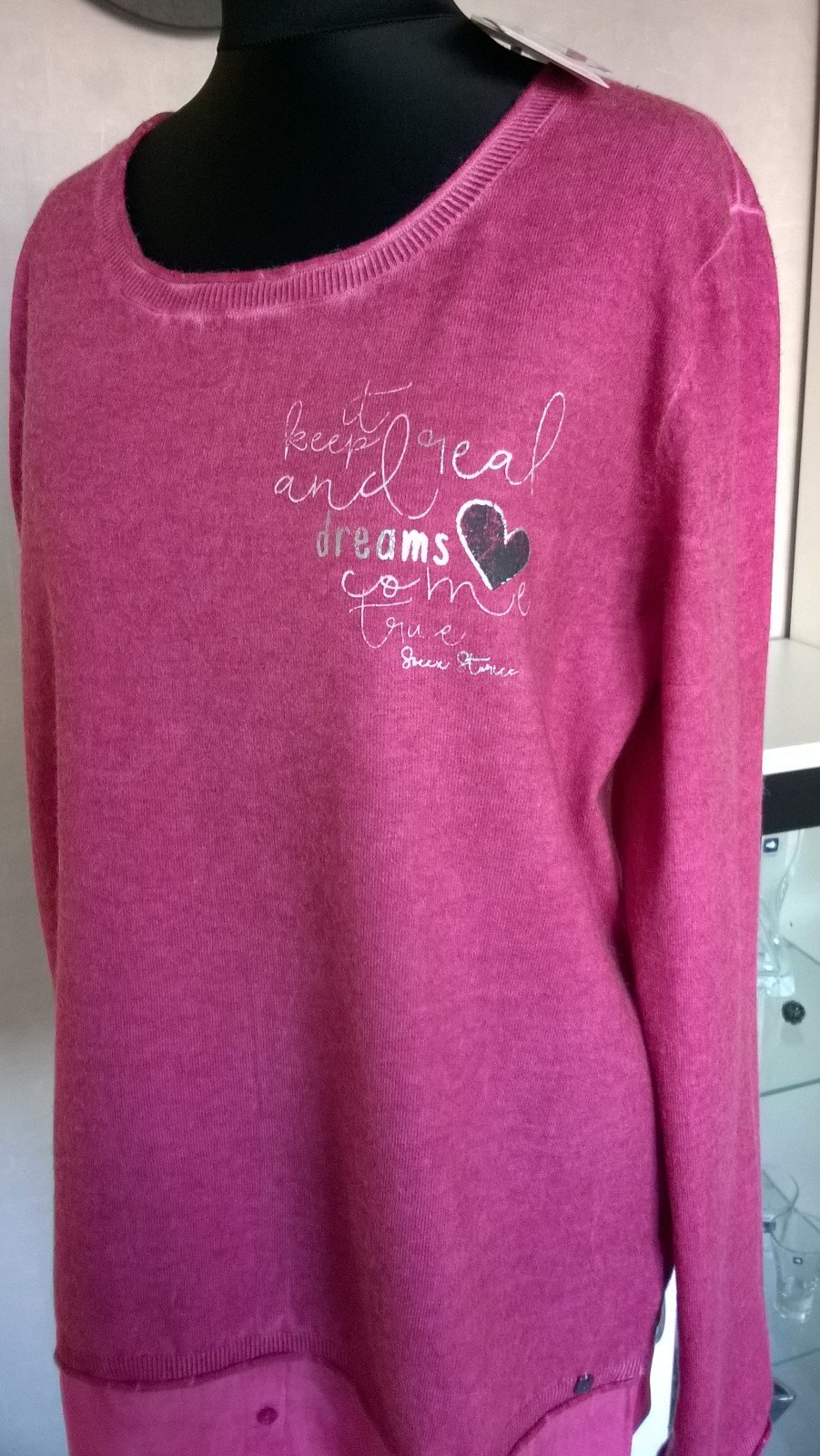 Longpulli Longpullover Pulli Pullover 2-in-1 mit Bluse Langarm pink Gr. S Soccx neu mit Etikett