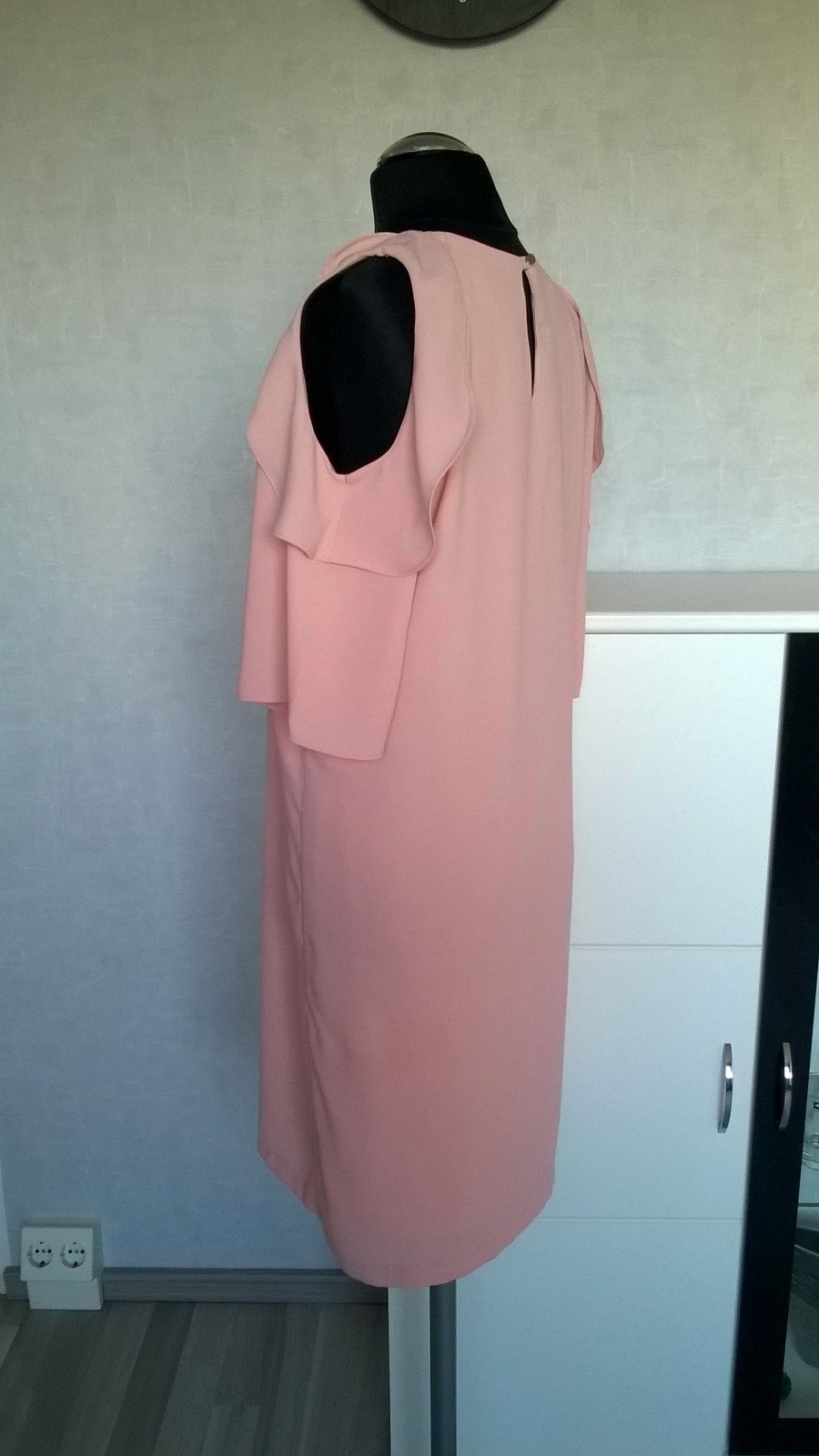 Kleid Chiffonkleid Midikleid Kurzarm mit Volants schulterfrei altrosa Gr. 36 Promod