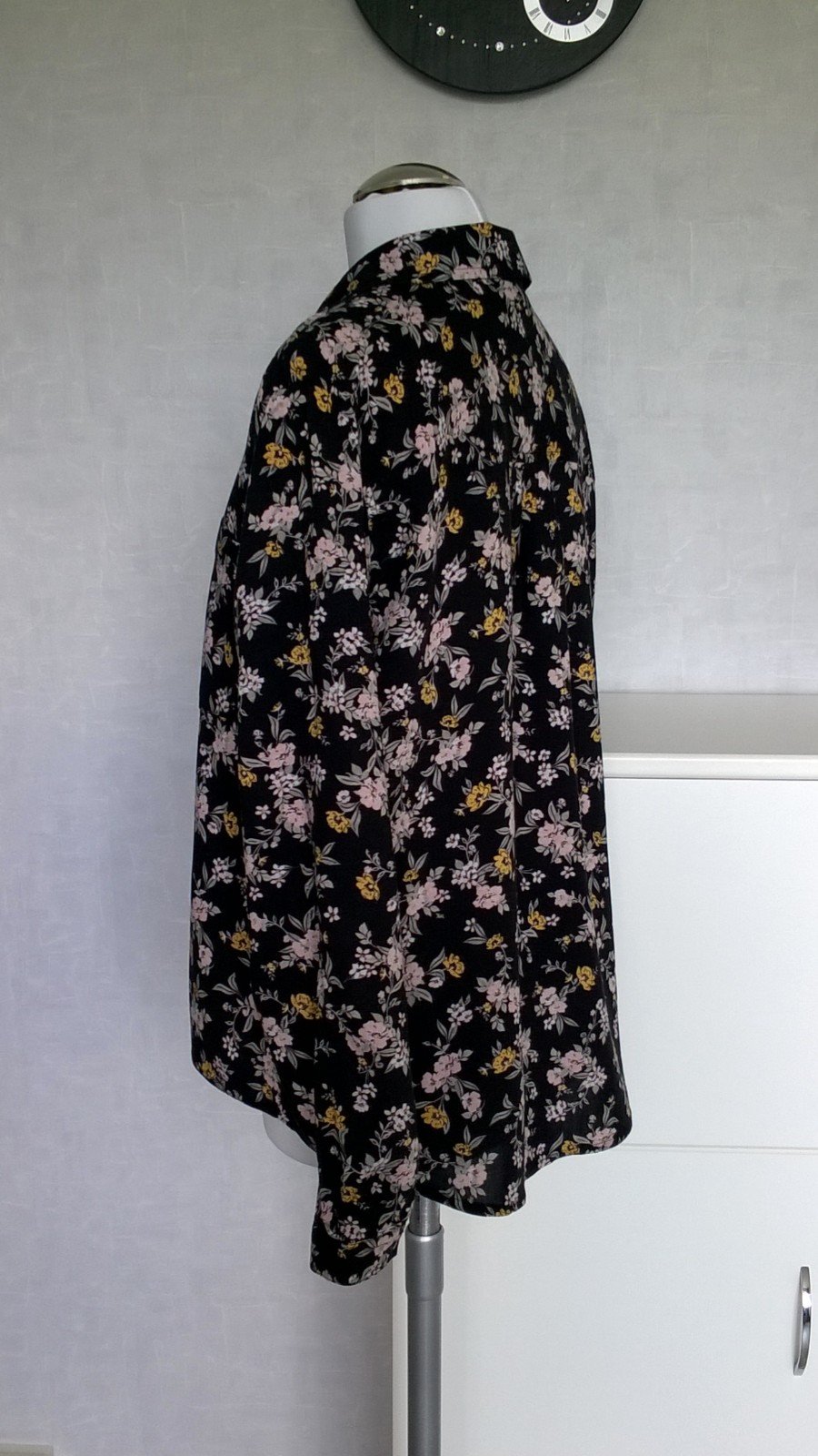 Bluse Hemd Shirt Oberteil Langarm schwarz altrosa gelb Blumen Gr. 38 Clockhouse