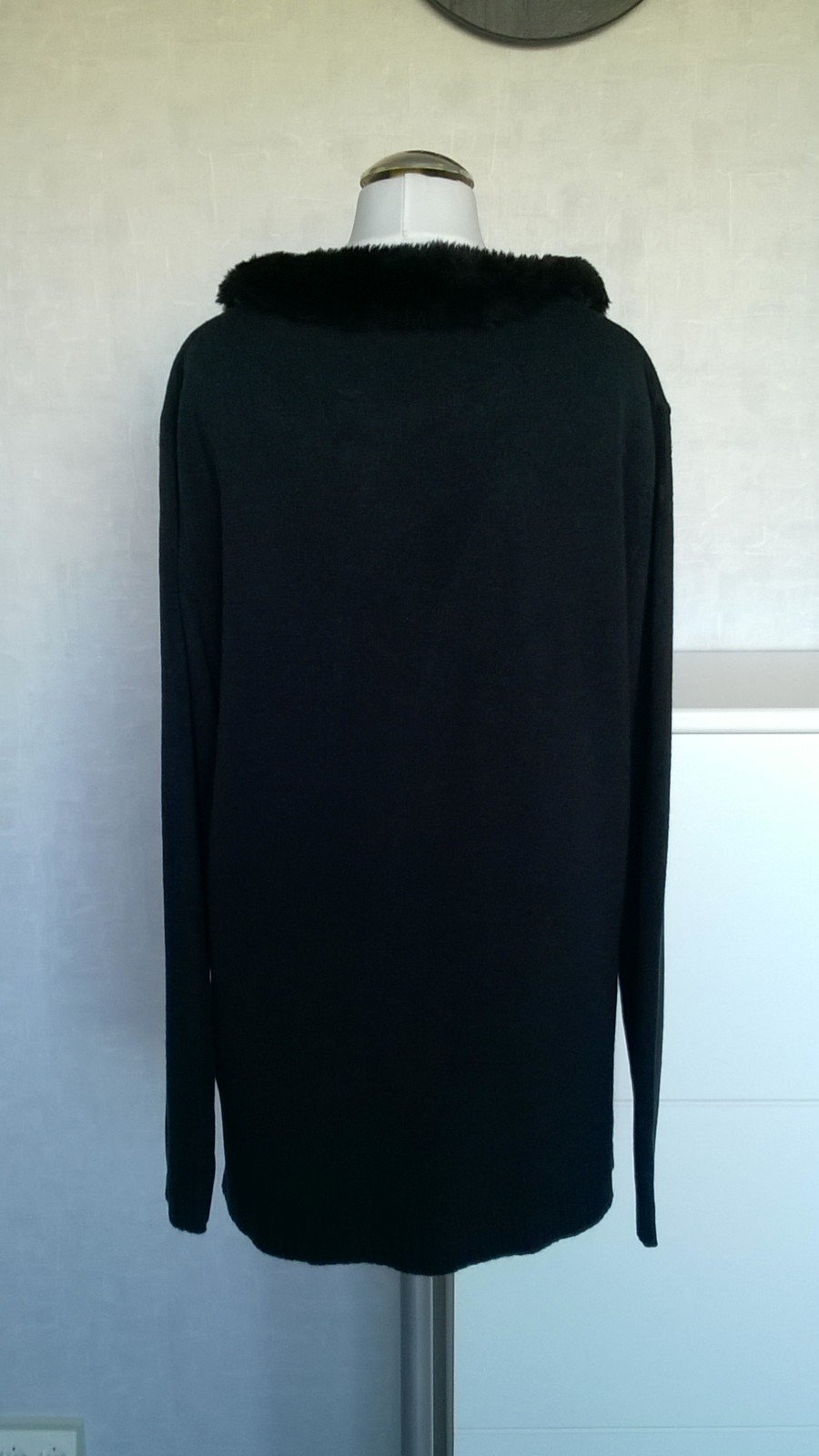 schicker Pulli Strickpulli Pullover Strickpullover Feinstrick mit Kunstfellkragen schwarz Adagio
