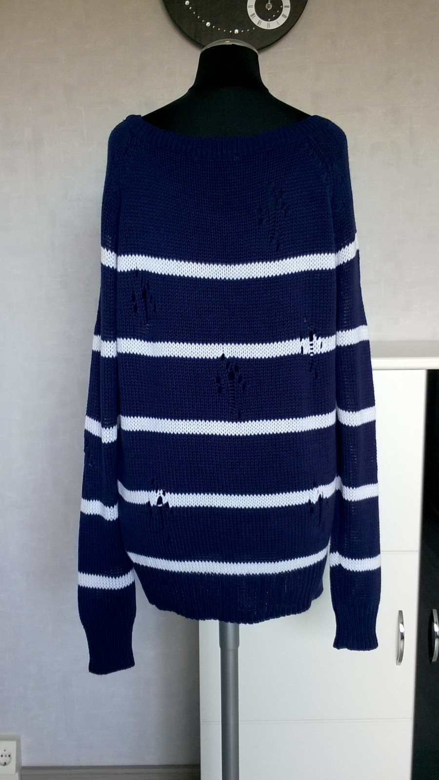 Pulli Strickpulli Oberteil destroyed-Look marine weiß gestreift Gr. 36/38 AJC neu mit Etikett