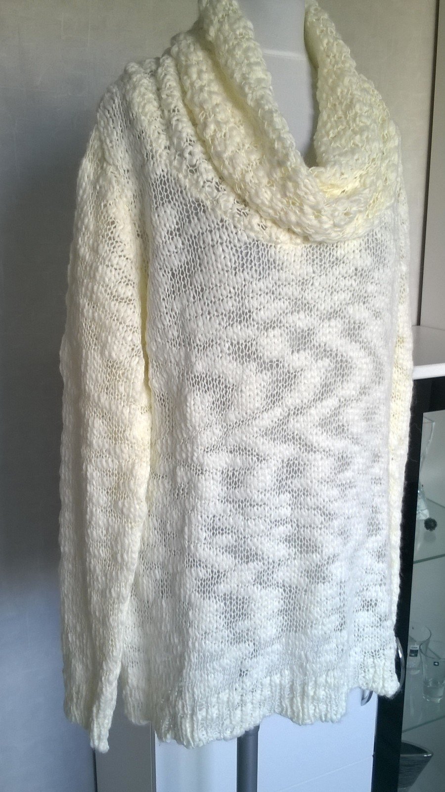 schicker Strickpulli Pulli Pullover Rollkragen Grobstrick Langarm ecru cremeweiß Gr. 44/46 B.C. neu