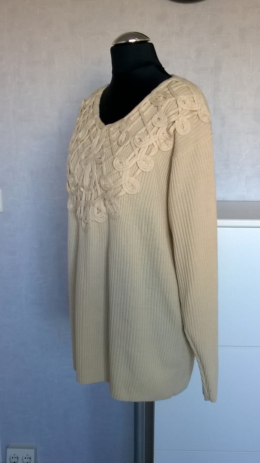 Pulli Strickpulli Ripp mit Zopfdetail beige Gr. M (40/42) Your Sixth Sense