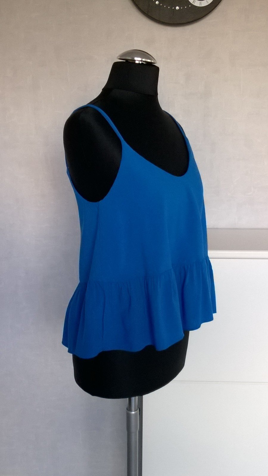 Crop Top Oberteil Shirt Bluse mit Schößchen royalblau Gr. 34 Topshop