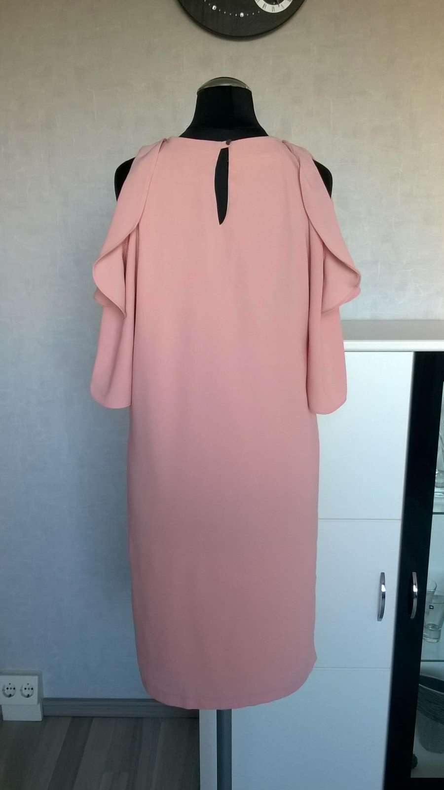 Kleid Chiffonkleid Midikleid Kurzarm mit Volants schulterfrei altrosa Gr. 36 Promod
