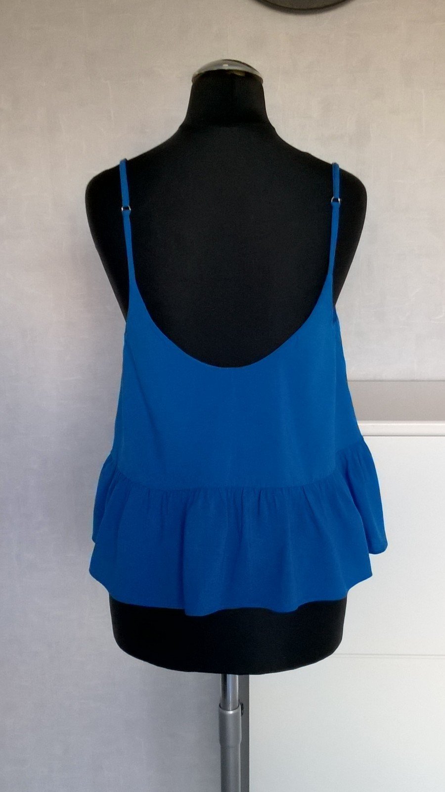Crop Top Oberteil Shirt Bluse mit Schößchen royalblau Gr. 34 Topshop