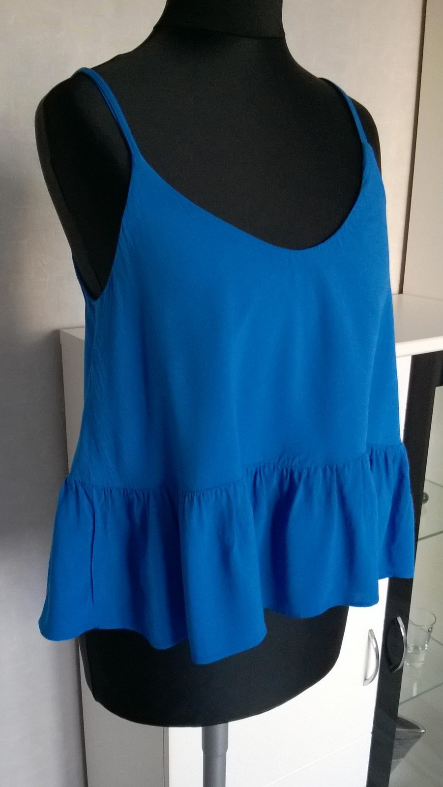 Crop Top Oberteil Shirt Bluse mit Schößchen royalblau Gr. 34 Topshop