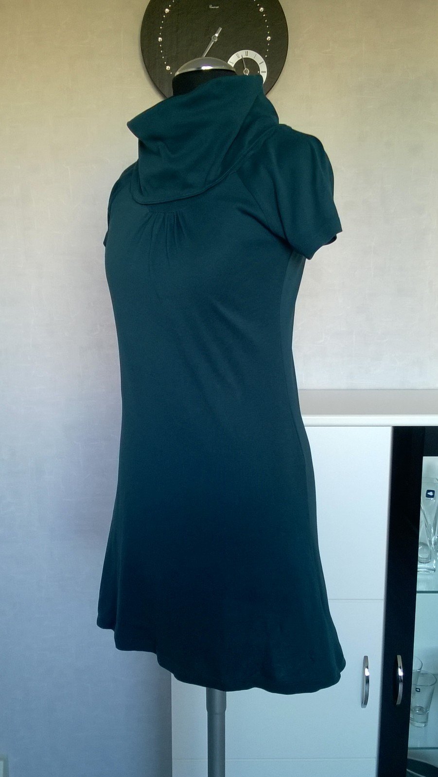 Longshirt Shirtkleid Shirt Kleid Minikleid Oberteil Rollkragen Kurzarm petrol Gr. 34 Zero