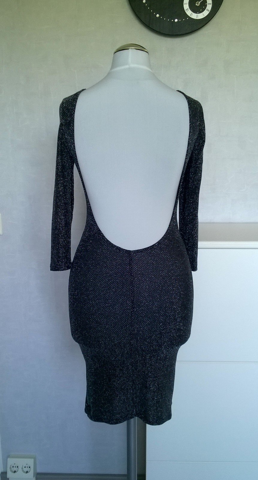 Minikleid Stretchkleid ¾-Arm schwarz silber Gr. XS