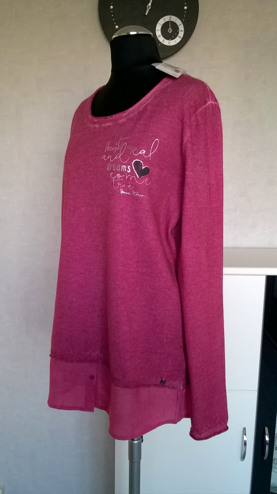 Longpulli Longpullover Pulli Pullover 2-in-1 mit Bluse Langarm pink Gr. S Soccx neu mit Etikett
