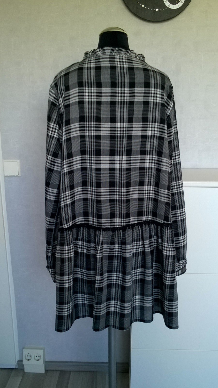Longbluse Tunika Schlupfbluse Bluse Kleid schwarz weiß kariert Gr. 38 Aniston Casual neu
