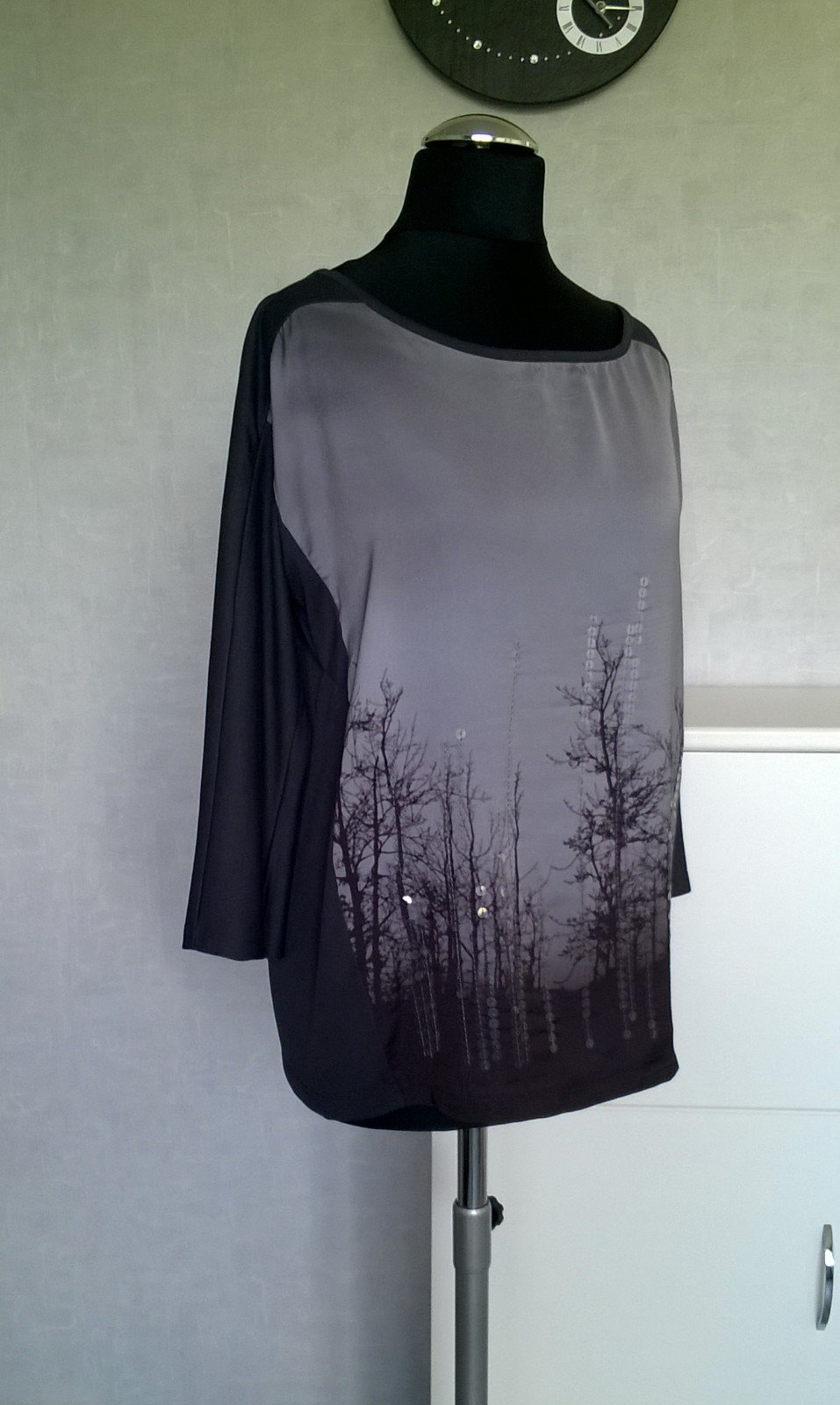 Shirt Oberteil Top im Materialmix mit Pailletten ¾-Arm anthrazit Gr. 36 S.Oliver