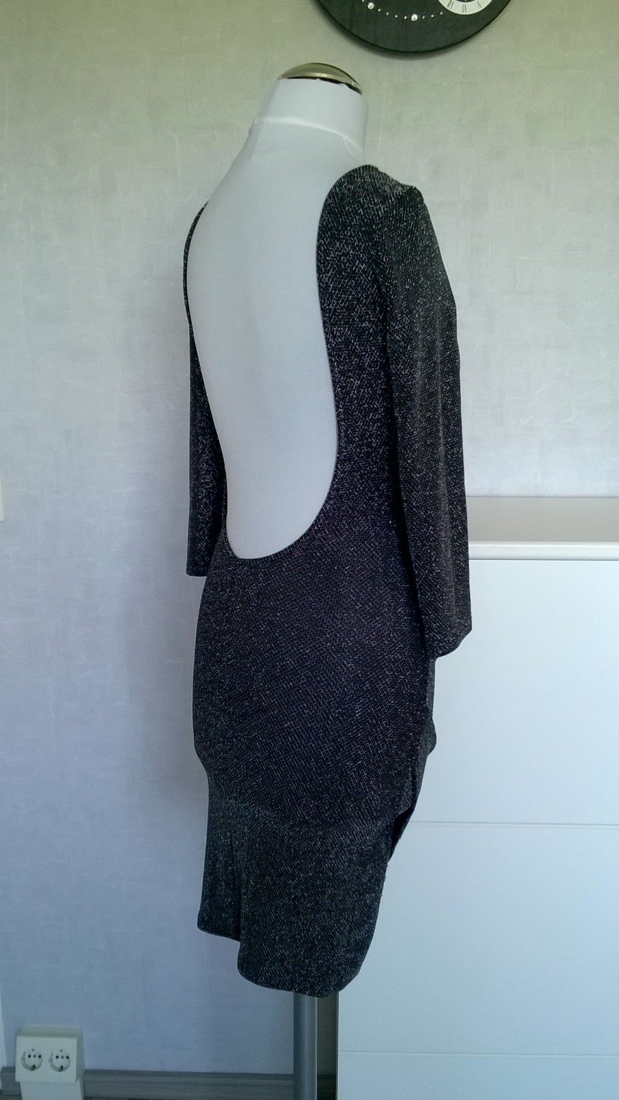 Minikleid Stretchkleid ¾-Arm schwarz silber Gr. XS