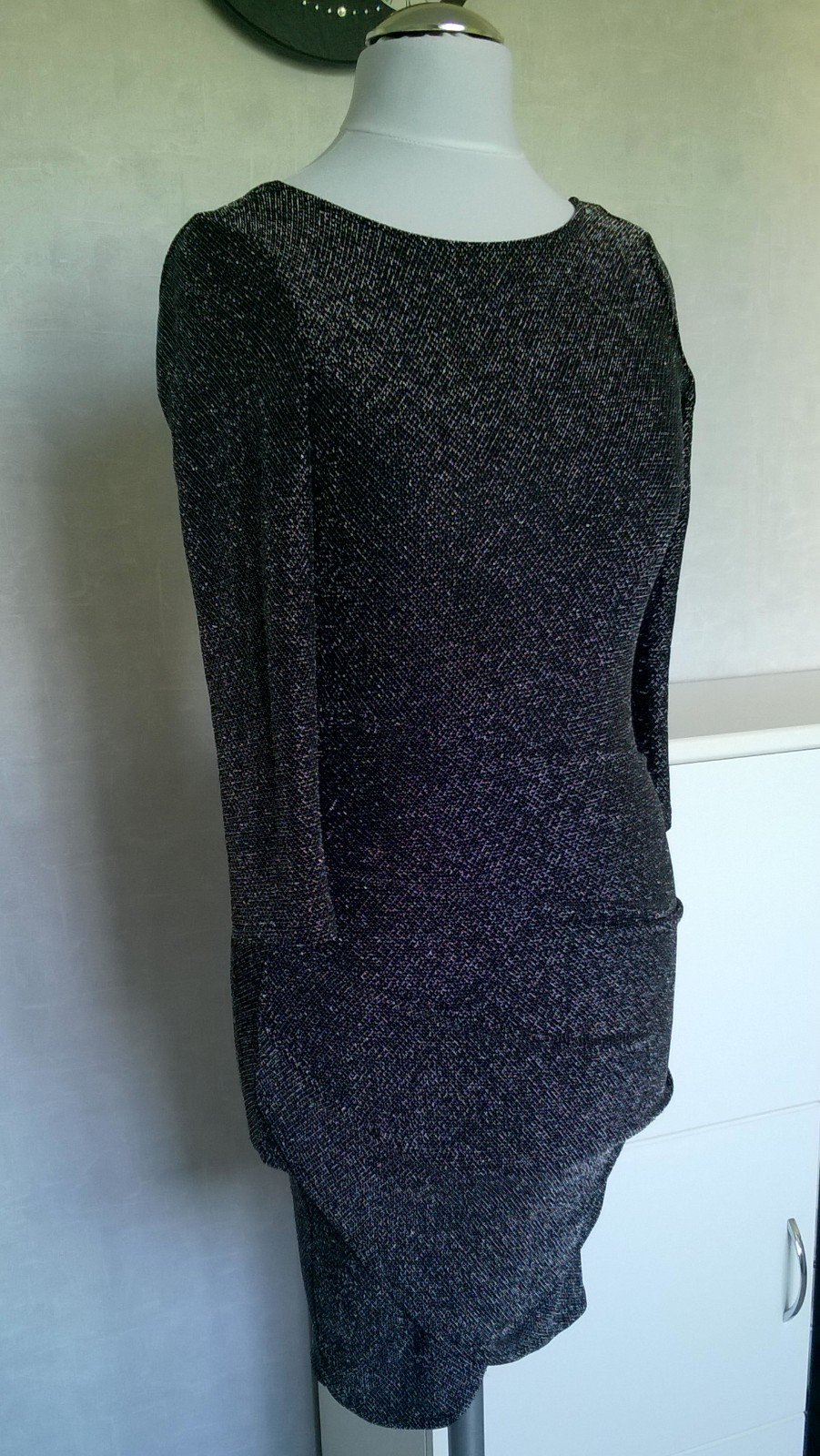 Minikleid Stretchkleid ¾-Arm schwarz silber Gr. XS