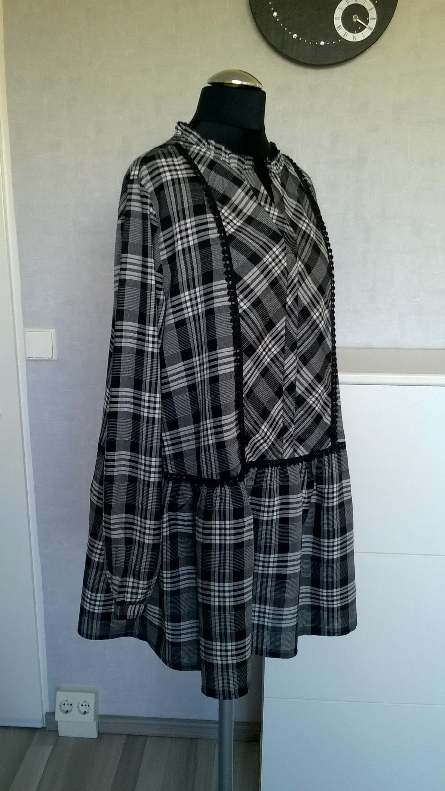Longbluse Tunika Schlupfbluse Bluse Kleid schwarz weiß kariert Gr. 38 Aniston Casual neu