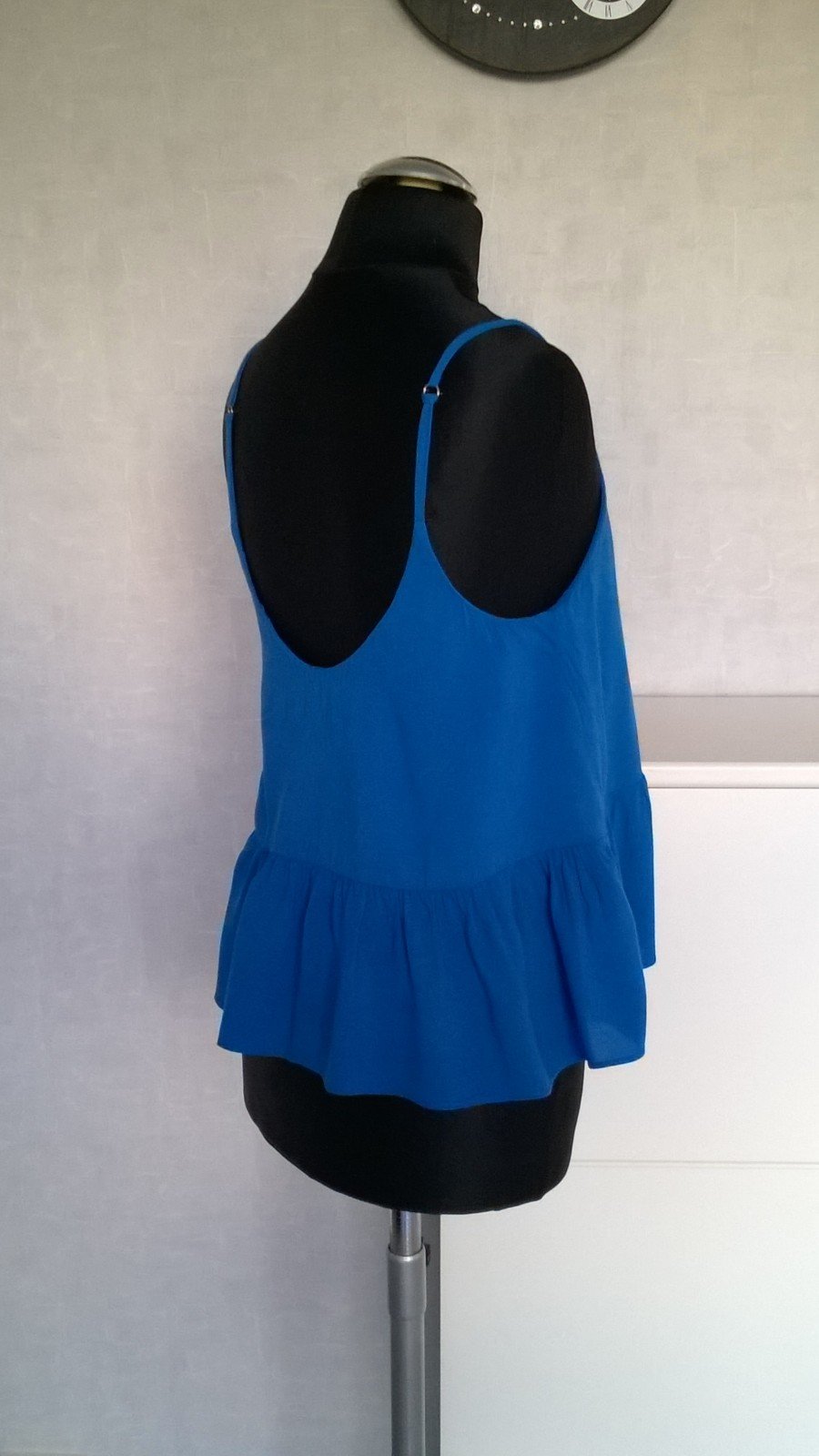 Crop Top Oberteil Shirt Bluse mit Schößchen royalblau Gr. 34 Topshop