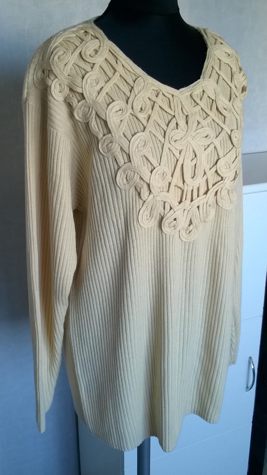 Pulli Strickpulli Ripp mit Zopfdetail beige Gr. M (40/42) Your Sixth Sense