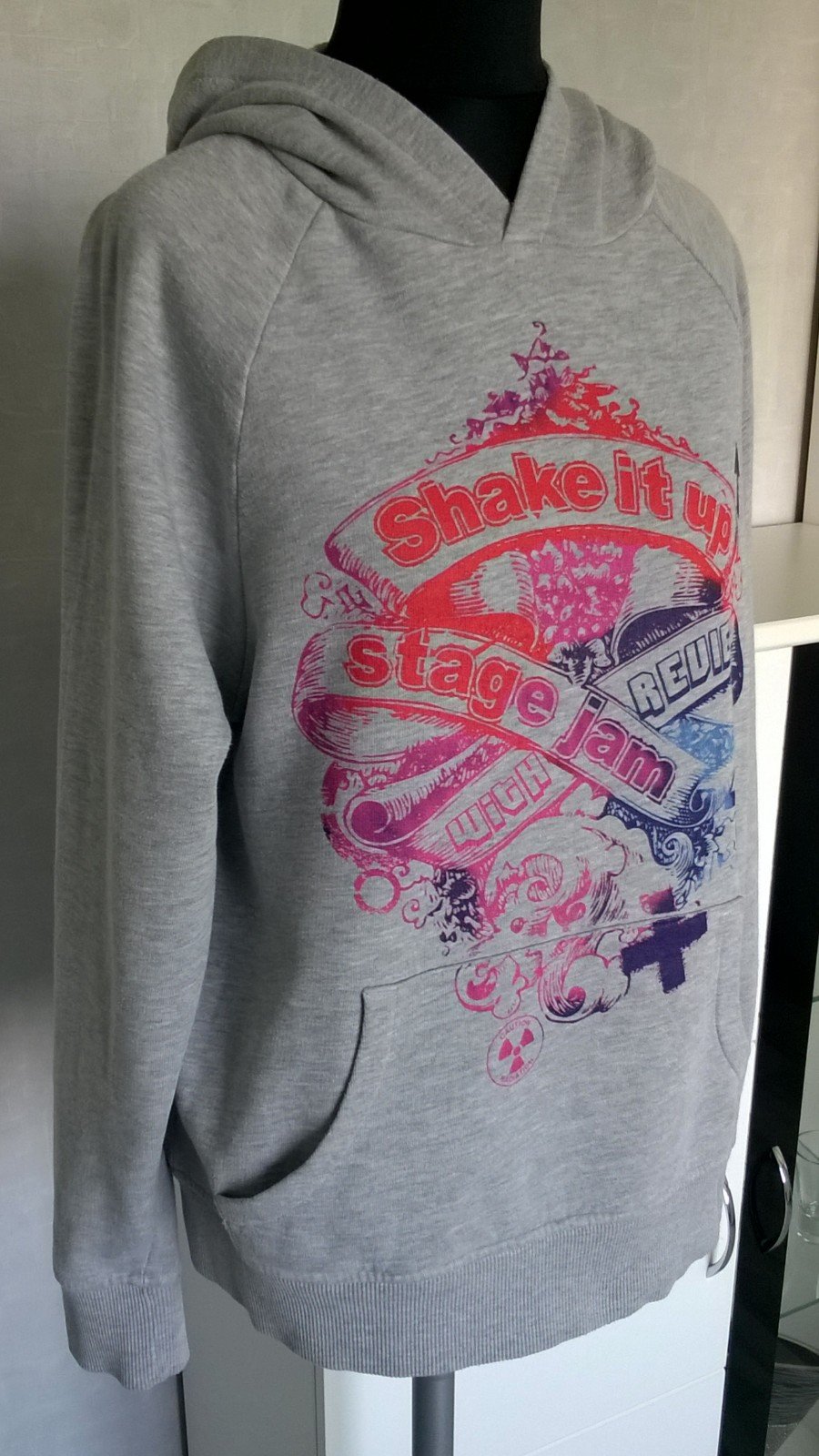 Sweatshirt Hoodie Pulli Pullover Oberteil grau meliert mit Print Gr. S Review