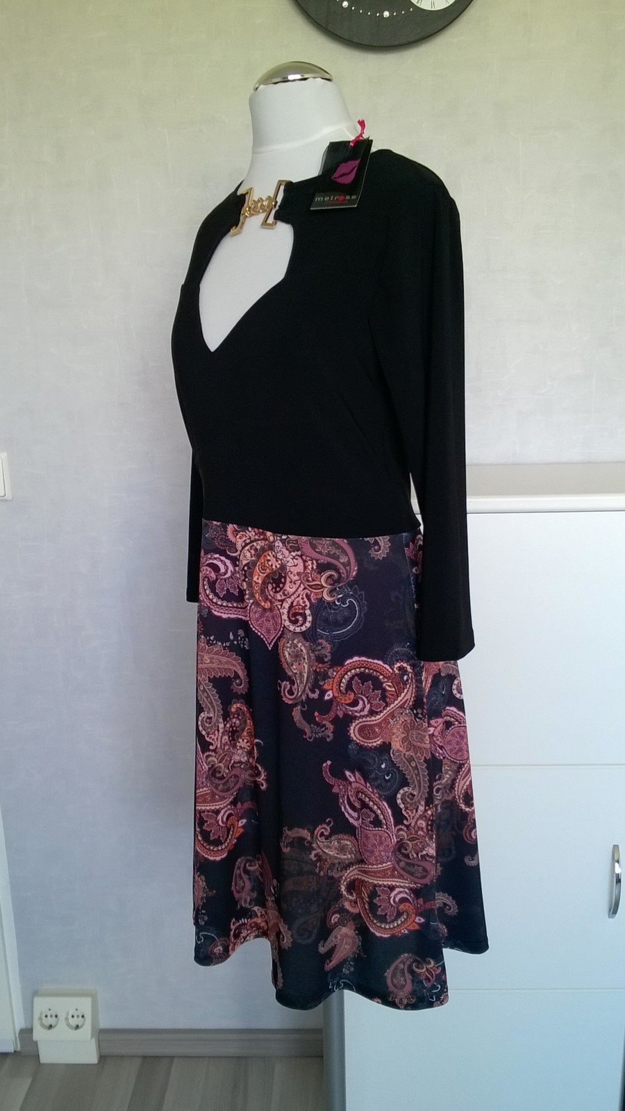 Kleid Jerseykleid ¾-Arm schwarz braun Paisleymuster Gr. 38 Melrose neu mit Etikett