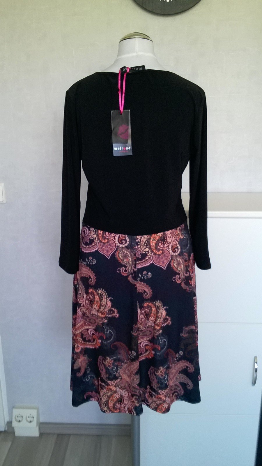 Kleid Jerseykleid ¾-Arm schwarz braun Paisleymuster Gr. 38 Melrose neu mit Etikett