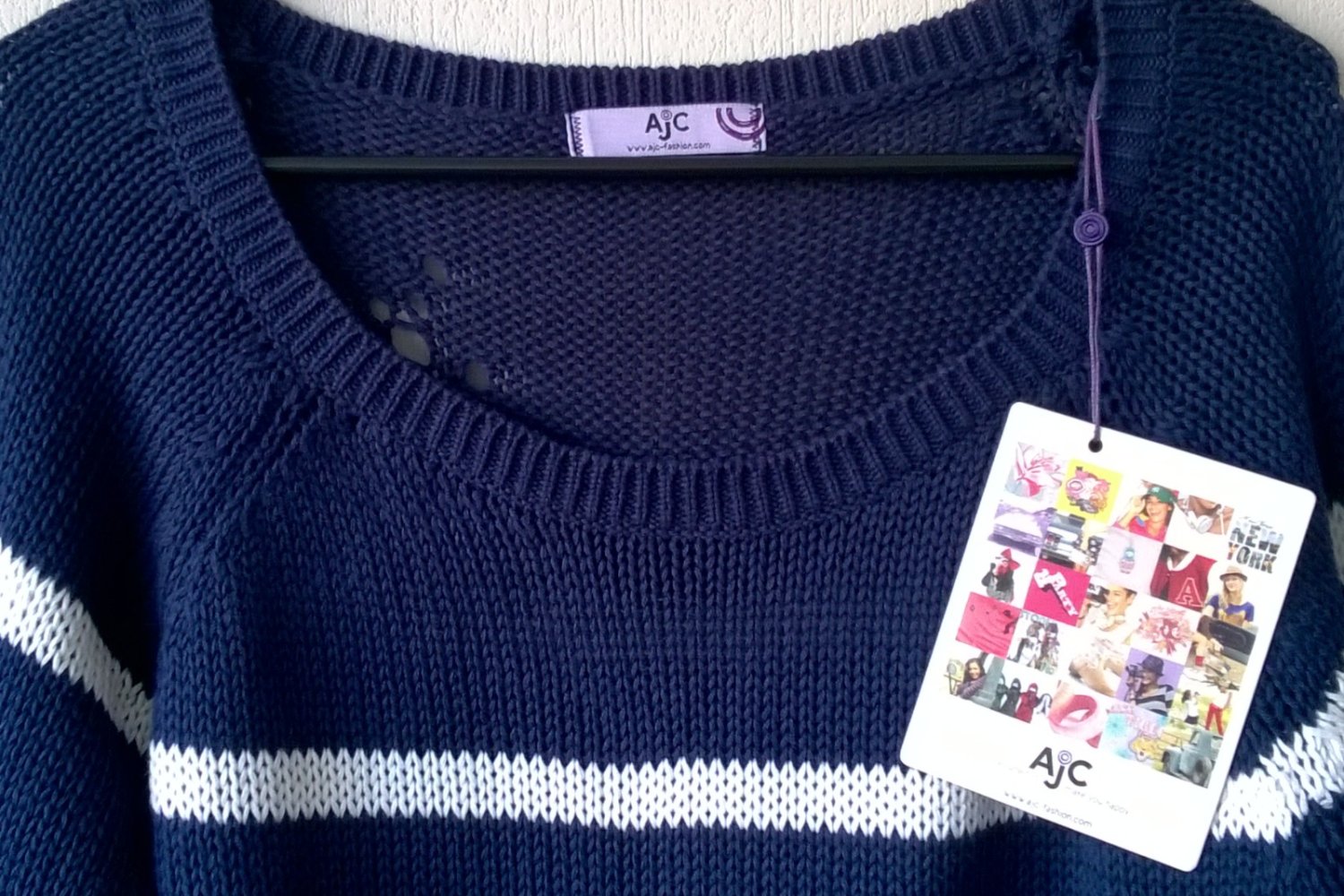 Pulli Strickpulli Oberteil destroyed-Look marine weiß gestreift Gr. 36/38 AJC neu mit Etikett