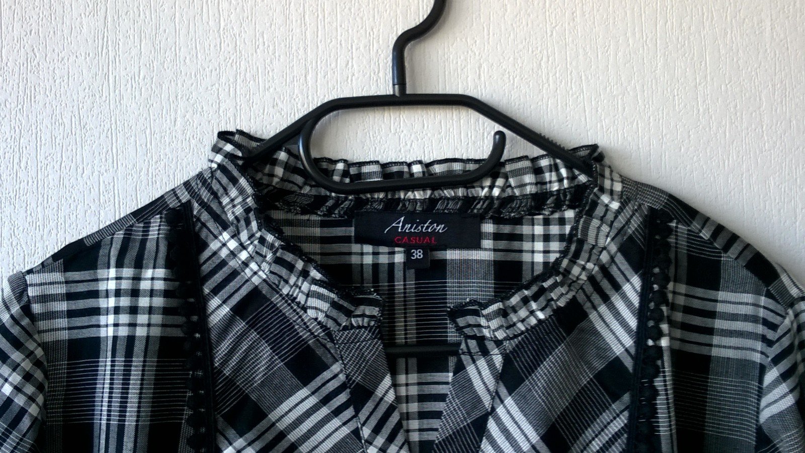 Longbluse Tunika Schlupfbluse Bluse Kleid schwarz weiß kariert Gr. 38 Aniston Casual neu